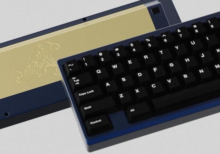 WaveFRL (IC) - Keyboard interest check cover image featuring WaveFRL, F-Rowless TKL, Keyboard Design, Great Wave, Tadpole Mount, Brass Weight, Japanese Culture, Engraving, Technical Details, Group Buy, Prototype, Streamers