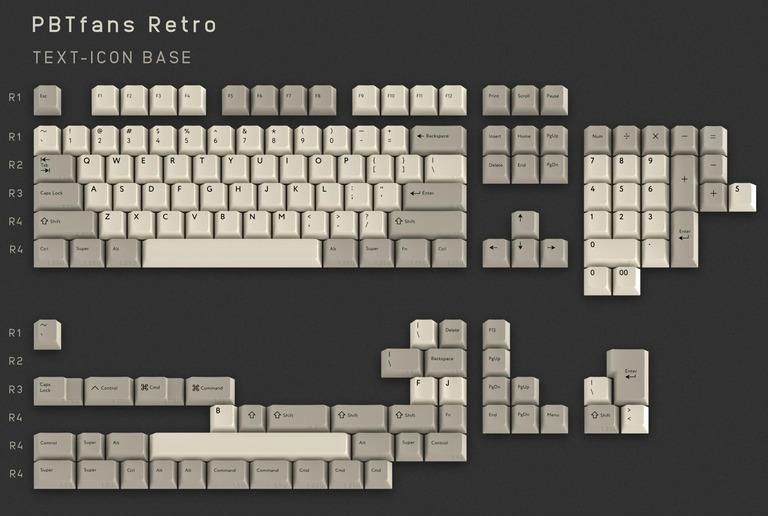 PBTfans Retro (IC) - Keycap interest check cover image featuring PBTfans, Retro, Beige, Doubleshot, PBT, CMYK, RGBYK, keycaps, Cherry profile, keyboard, kitting, renders, updates