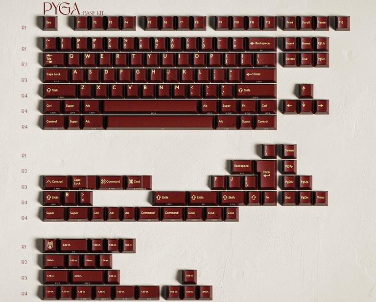 PBTfans Pyga R3 (IC) - Keycap interest check cover image featuring PBTfans, Pyga, Pyrope Garnet, keycaps, ABS material, double shot injection, Cherry MX switches, Aiglatson Studio