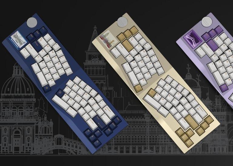 Venice Rialto (GB) - Keyboard group buy cover image featuring Venice Rialto, keyboard, GB, prototype, CNC, ergo design, PCB, gasket mount, Alu, brass, badge design, createkeebs, limited edition