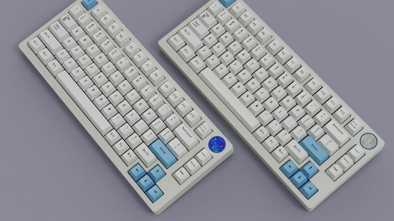 Thera75 - Keyboard group buy cover image featuring Thera75, Createkeebs, plateless, gasket mounted, PCB leaf spring, mechanical keyboard, group buy, aluminum, stainless steel, customizable, QMK, VIA, budget high end