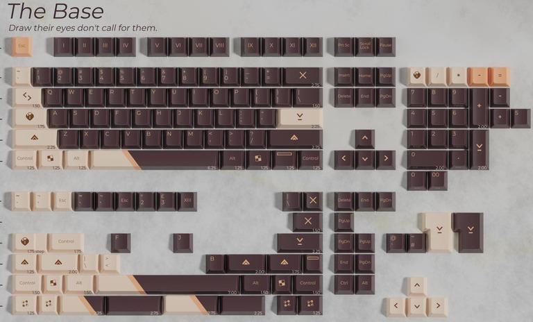 KBM Golden Locket - Keycap group buy cover image featuring KBM Golden Locket, group buy, premium chocolate, PBT Dye Sub, keycaps, fulfillment, March 2023, vendors, Otakeebs, Ashkeebs, Keygem, PantheonKeys, Prototypist, AllcapsStore