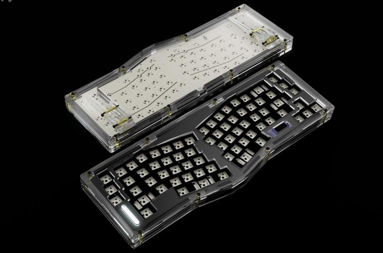 Kebab (IC) - Keyboard interest check cover image featuring Kebab keyboard, KeeBot, extended Alice, encoder, OLED, PCB, designer group, stacked acrylic case, poron gasket, mechanical keyboard, hotswap