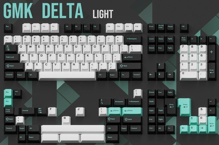 GMK Delta R2 - Keycap group buy cover image featuring GMK Delta R2, keycaps, mechanical keyboard, black keycaps, teal keycaps, WS32, history of mathematics,  CannonKeys, DeskHero,  group buy, price drops
