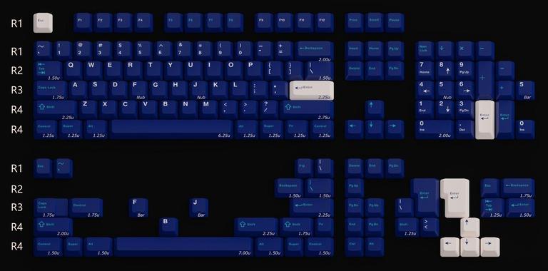 DCS Blue Moon - Keycap group buy cover image featuring DCS Blue Moon, keycaps, Signature Plastics, doubleshot ABS, cherry profile, north-facing switch, keycap interference