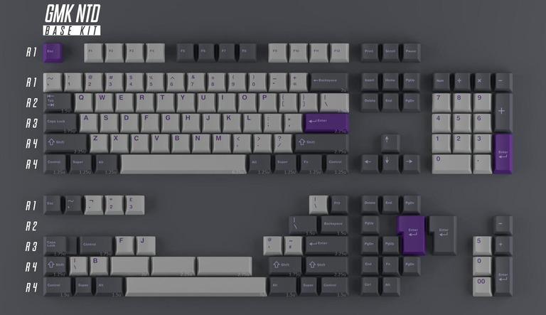 GMK NTD - Keycap group buy cover image featuring GMK NTD, console-inspired, keycap set, GB date, vendors, keyboard renders, simple colours