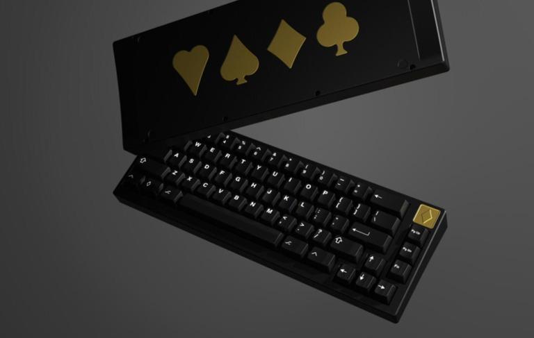 Ace 6.5 Full house (IC) - Keyboard interest check cover image featuring Ace 6.5, card tricks, magic, cardistry, keyboard community, GMK White-on-Black, GMK Lazurite, brass badges, gasket mount, 6063 aluminum, solderable PCB, hotswap layout