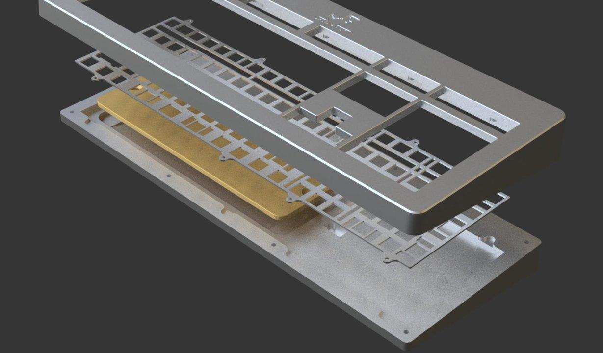 Dino104 (IC) - Keyboard interest check cover image featuring Dino104, full-sized board, Google dinosaur game, nFaiz, ChickenMan, Olivia, top mount, QMK support, CNC aluminum, MX & ALPS switches