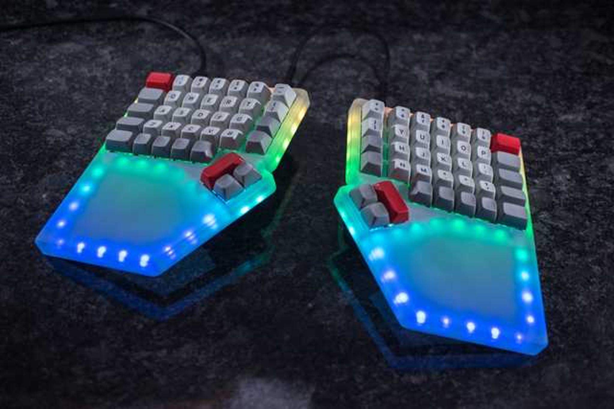 RGBKB Sol 2 (GB) - Keyboard group buy cover image featuring RGBKB, Sol 2, split keyboard, ortholinear keyboard, ergonomic keyboard, SK6812 LEDs, gasket-mount, aluminum plates