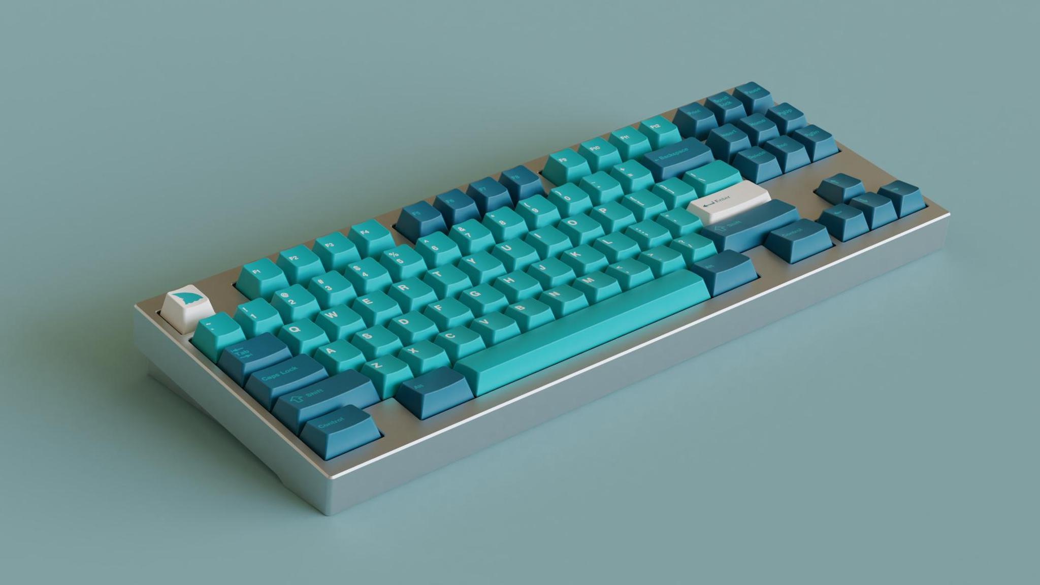 GMK Shark Bait (IC) - Keycap interest check cover image featuring GMK Shark Bait, keycap set, Shark Week, Discovery Channel, keyboard layout, Kono, The Shark Trust, adopting sharks, group buy, novelty keys
