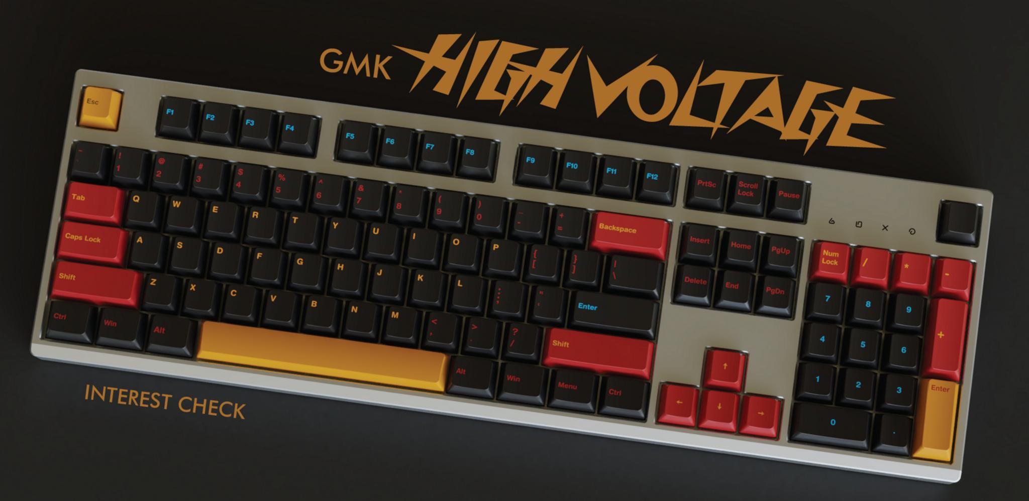 GMK High Voltage v1.5 (IC) - Keycap interest check cover image featuring GMK High Voltage, keyboard, color scheme, electricity, groupbuy, novelties, hightech, keycaps, control panels