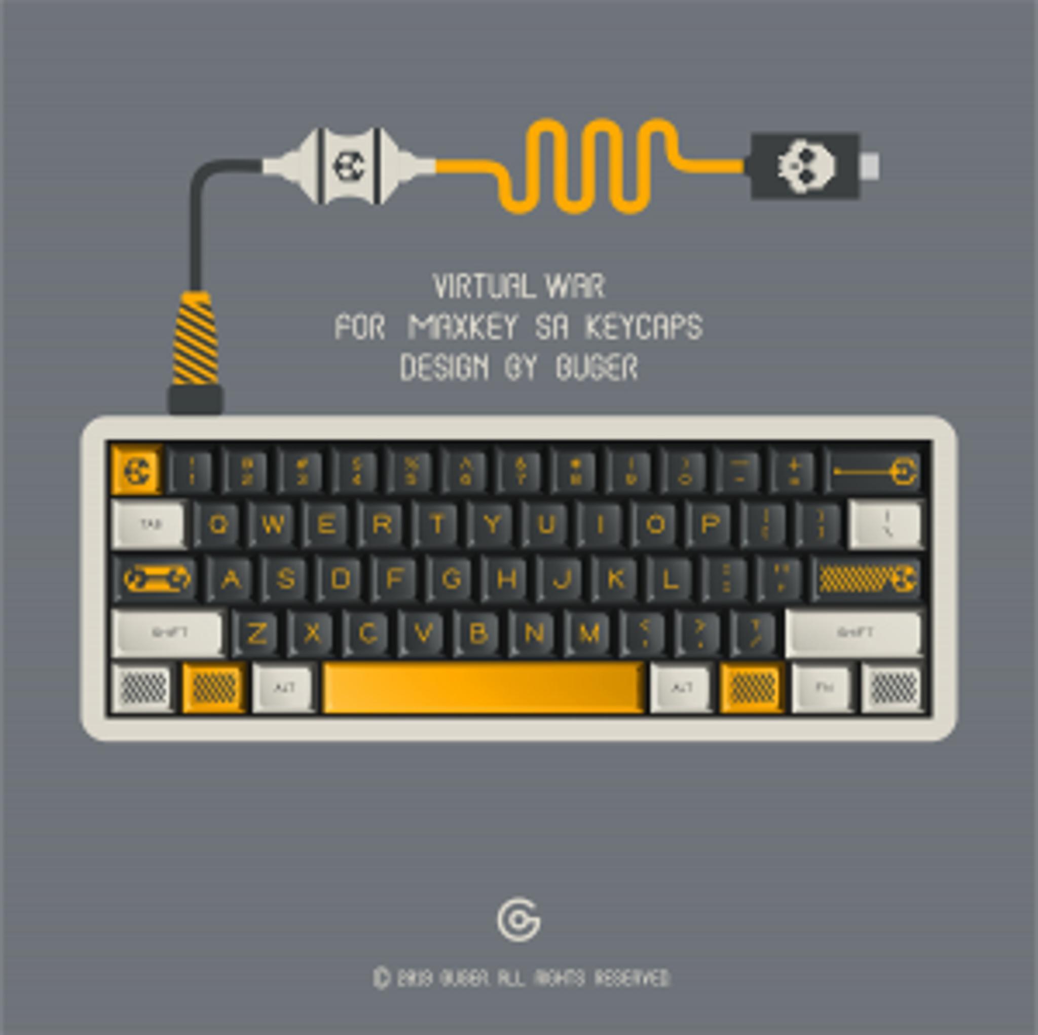 MAXKEY Virtual War (IC) - Keycap interest check cover image featuring MAXKEY, SA high keycap, video games, science fiction, machine armor, color samples, KONO, KBDFans