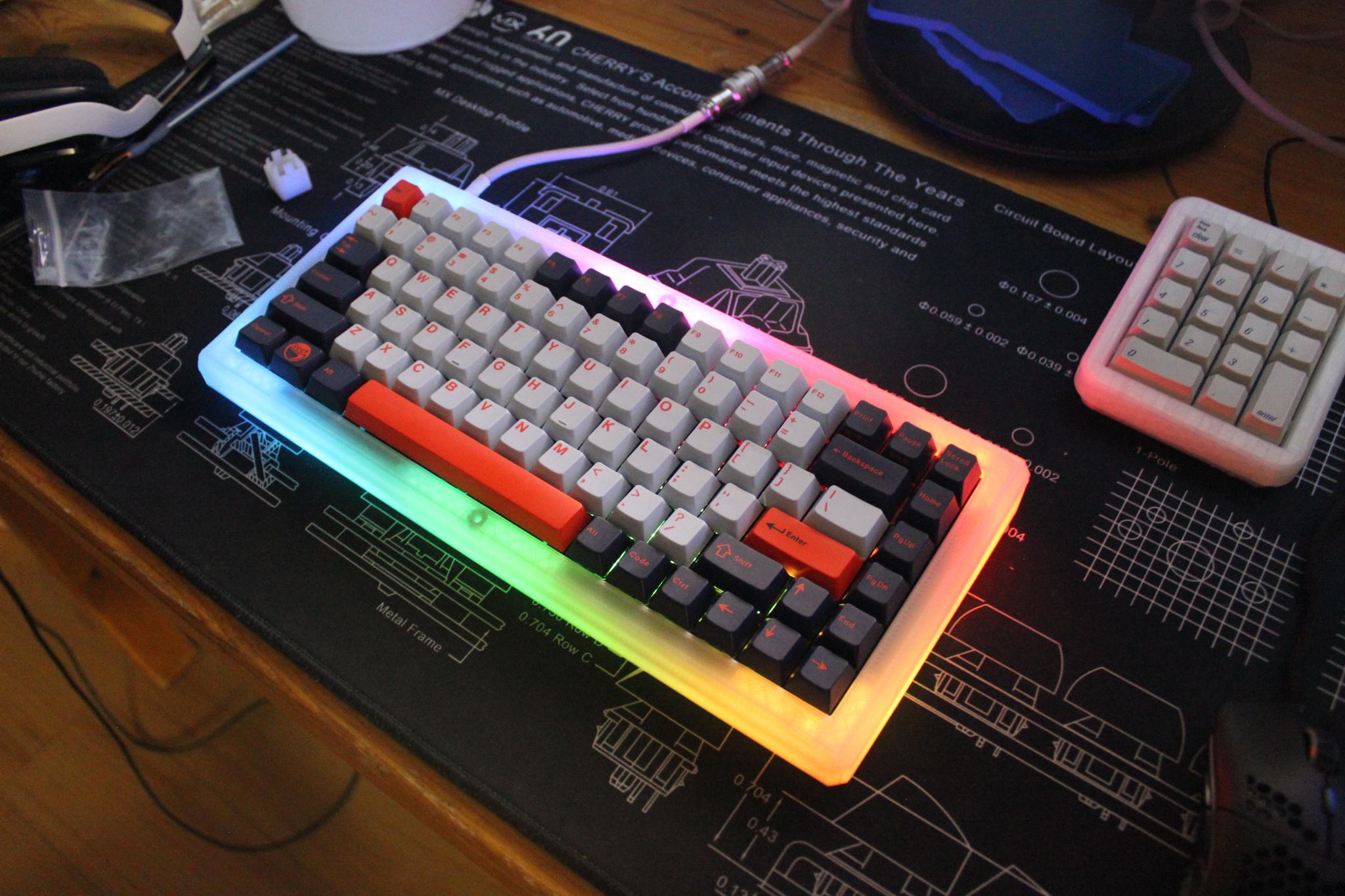 PLA75 (GB) - Keyboard group buy cover image featuring PLA75, keyboard, gasket, FR4 plates, group buy, KBD75v2 PCB, RGB, USB-C, customization