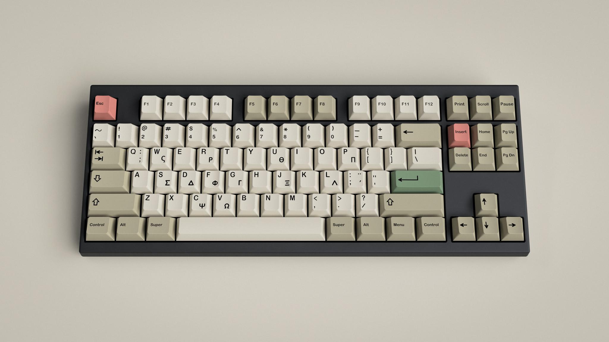 GMK Greek Beige Add-on Kit (GB) - Keycap group buy cover image featuring GMK, Greek Beige, keycap kit, group-buy, Cherry profile, doubleshot, keycaps, sublegends