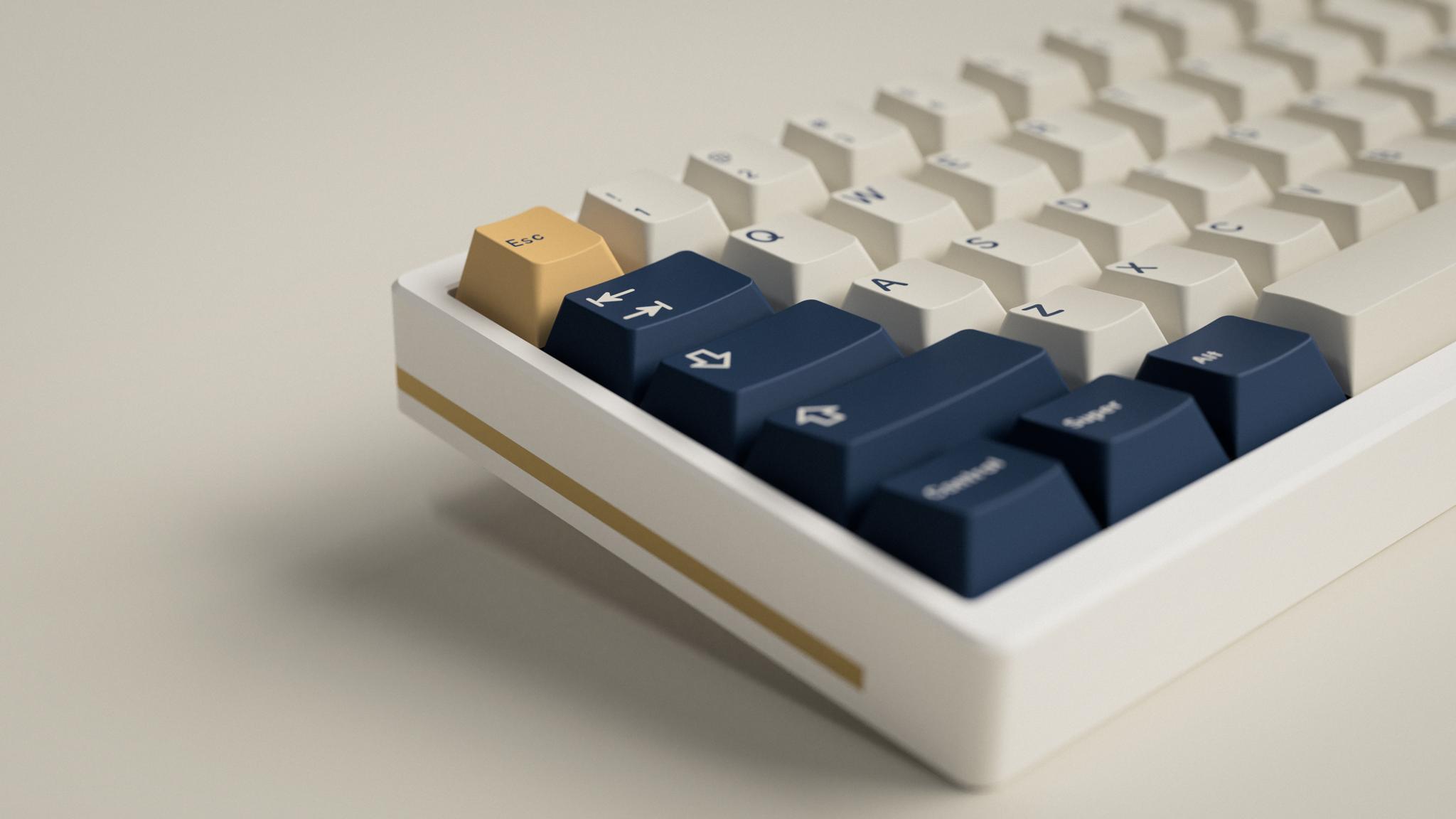 GMK Rudy (GB) - Uncategorized group buy cover image featuring GMK Rudy, groupbuy, CannonKeys, deskhero.ca, mykeyboard.eu, iLumKB, DailyClack, RAL colors, Navy, Gold, White, Iron165 giveaway, Keypora, Latrialum, SummitCables