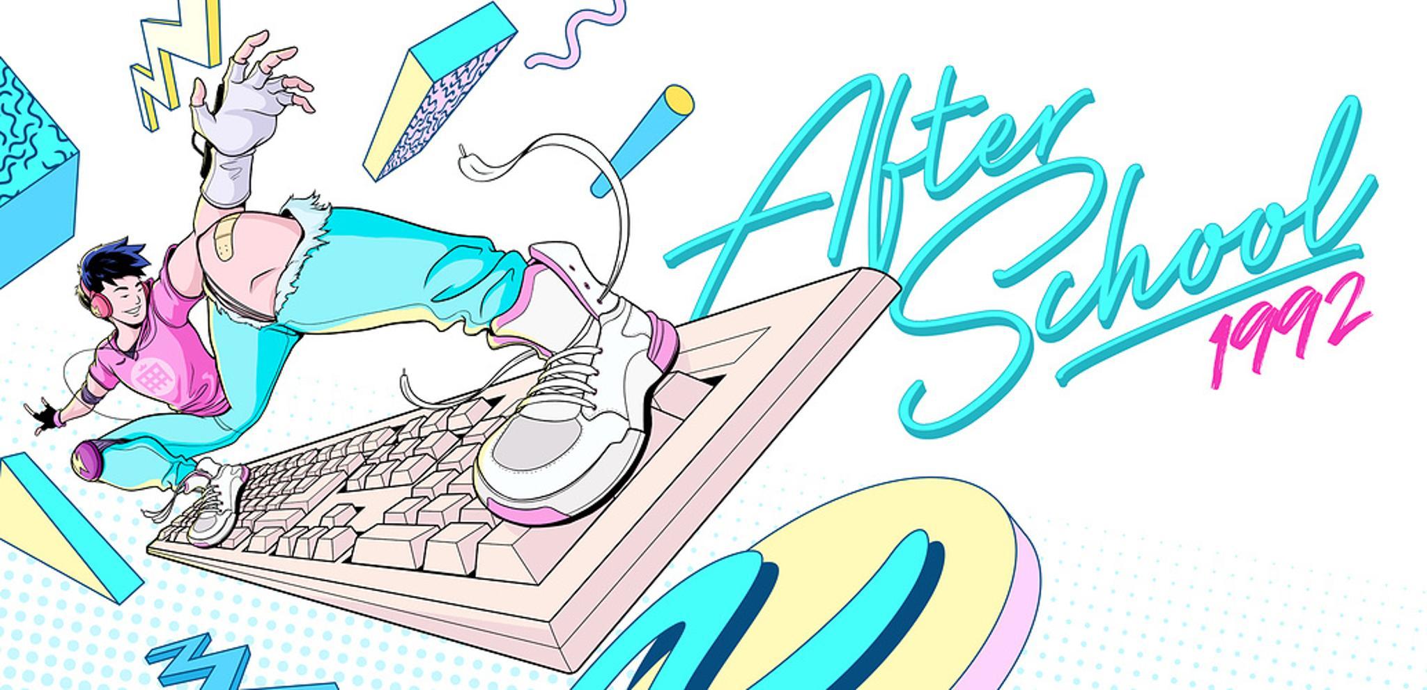 After-school 1992 DSS Keycap Set (GB) - Uncategorized group buy cover image featuring After-school 1992, DSS keycap set, group buy, vaporwave, memphis, VHS finish, Norbaforce Mark II, Signature Plastics, gift box packaging, 90s-themed, keyset design