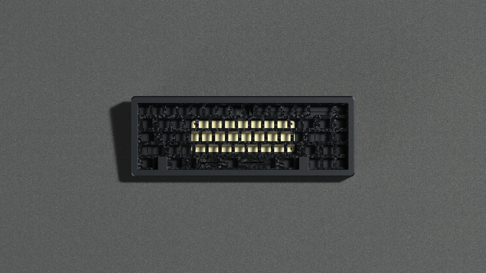 Karbon/65 (IC) - Keyboard interest check cover image featuring Karbon/65, keyboard design, forged composite, carbon fiber, Lamborghini, groupbuy, PheonixStarr, PCB designer, isolation mount, sandblasted brass, prototype, custom-cut gaskets