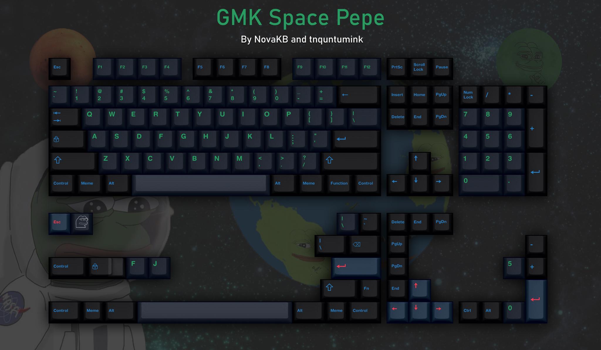 GMK Space Pepe (IC) - Keycap interest check cover image featuring GMK Space Pepe, NovaKB, keyset design, charity donation, MechKeys Discord