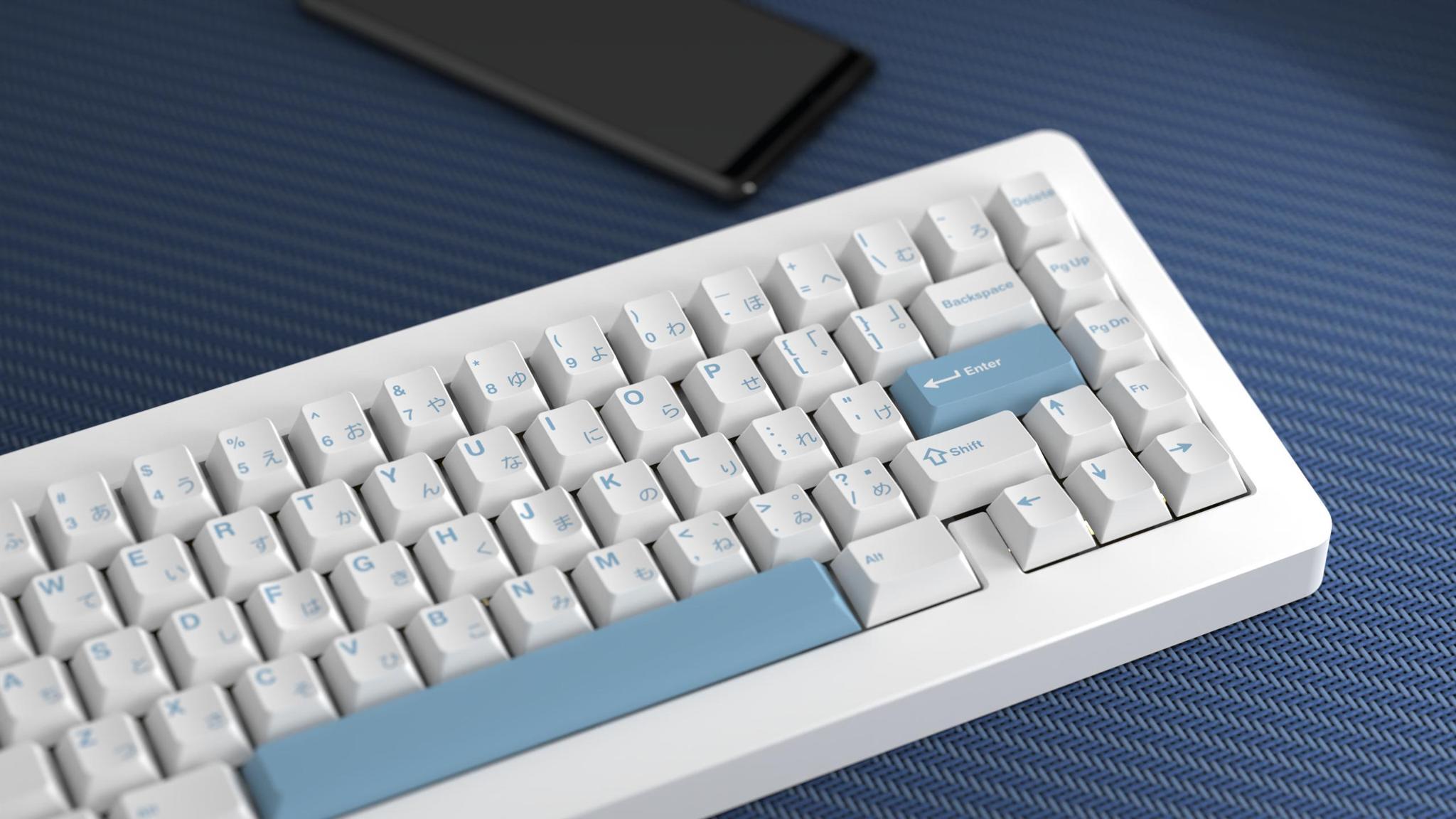 GMK Fuyu (GB) - Uncategorized group buy cover image featuring GMK Fuyu, group buy, Japanese winter theme, cherry blossoms, deskmat, keyboard accessories, custom cable, RAMA cap, Summitcables, renders