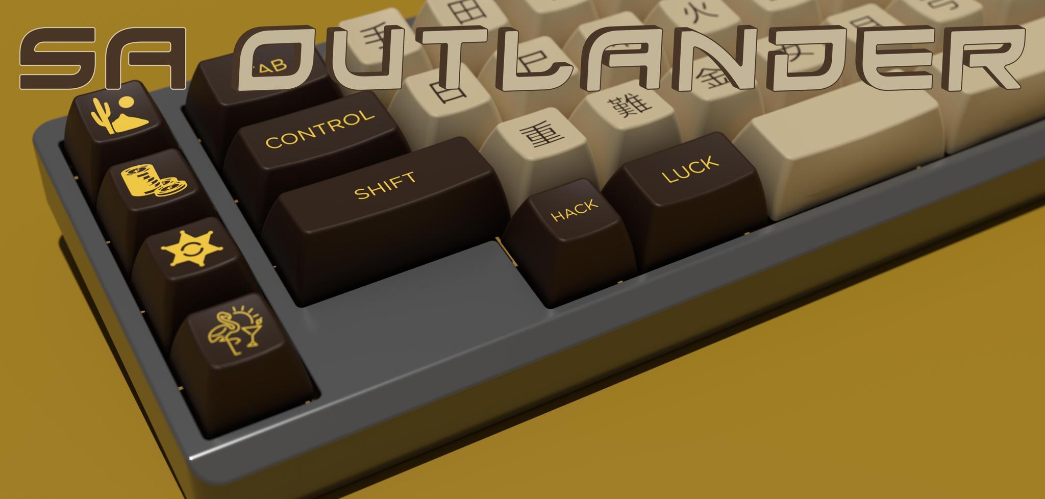 SA Outlander (IC) - Keycap interest check cover image featuring SA Outlander, keyset, Signature Plastics, SA profile, GMK Voyage, IC Form, Cangjie Alphas
