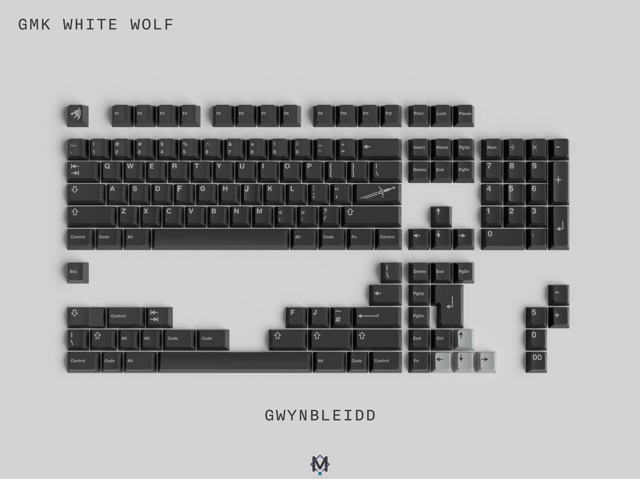 GMK White Wolf (IC) - Keycap interest check cover image featuring GMK White Wolf, keyboard, group buy, fantasy, Geralt, Zireael, novelty kit, spacebars, rendering, designs