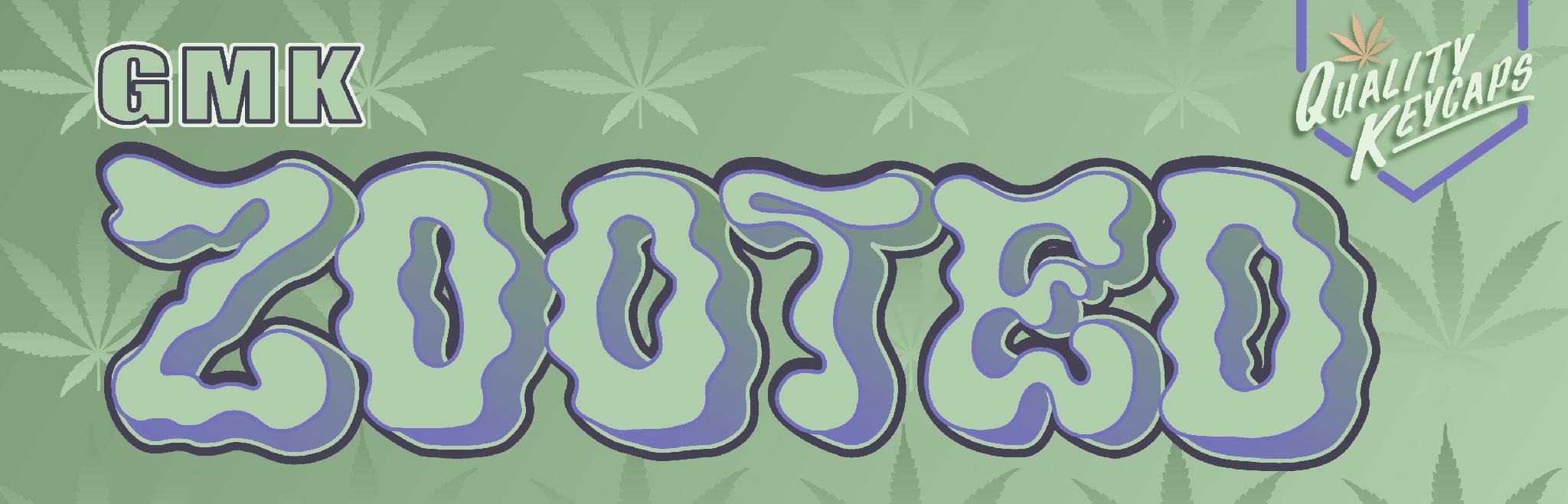 GMK Zooted (IC) - Keycap interest check cover image featuring GMK Zooted, keyboard, group buy, keycaps, weed theme, GMK Muted, Janglad, Keycult, render, vape, novelties, spacebars, collaborations, RAMA cap