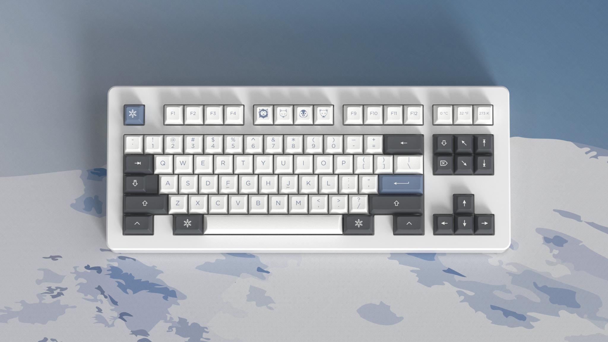 KAT Artic* - Uncategorized group buy cover image featuring KAT Arctic, keyboard set, modifiers, numpad, spacebars, pandemic release, renders, Zeus Cables, vendors