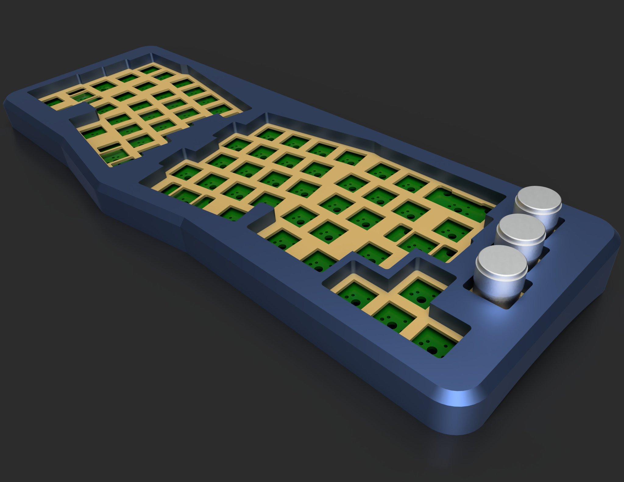 Trifecta (IC) - Keyboard interest check cover image featuring trifecta, open source keyboard, RGB lighting, Polycarb, Aluminum, keyboard design, keyboard enthusiast, split keyboards, Swiftrax, 2MoonsRenders, hot swap, soldered PCB, customizable keyboard