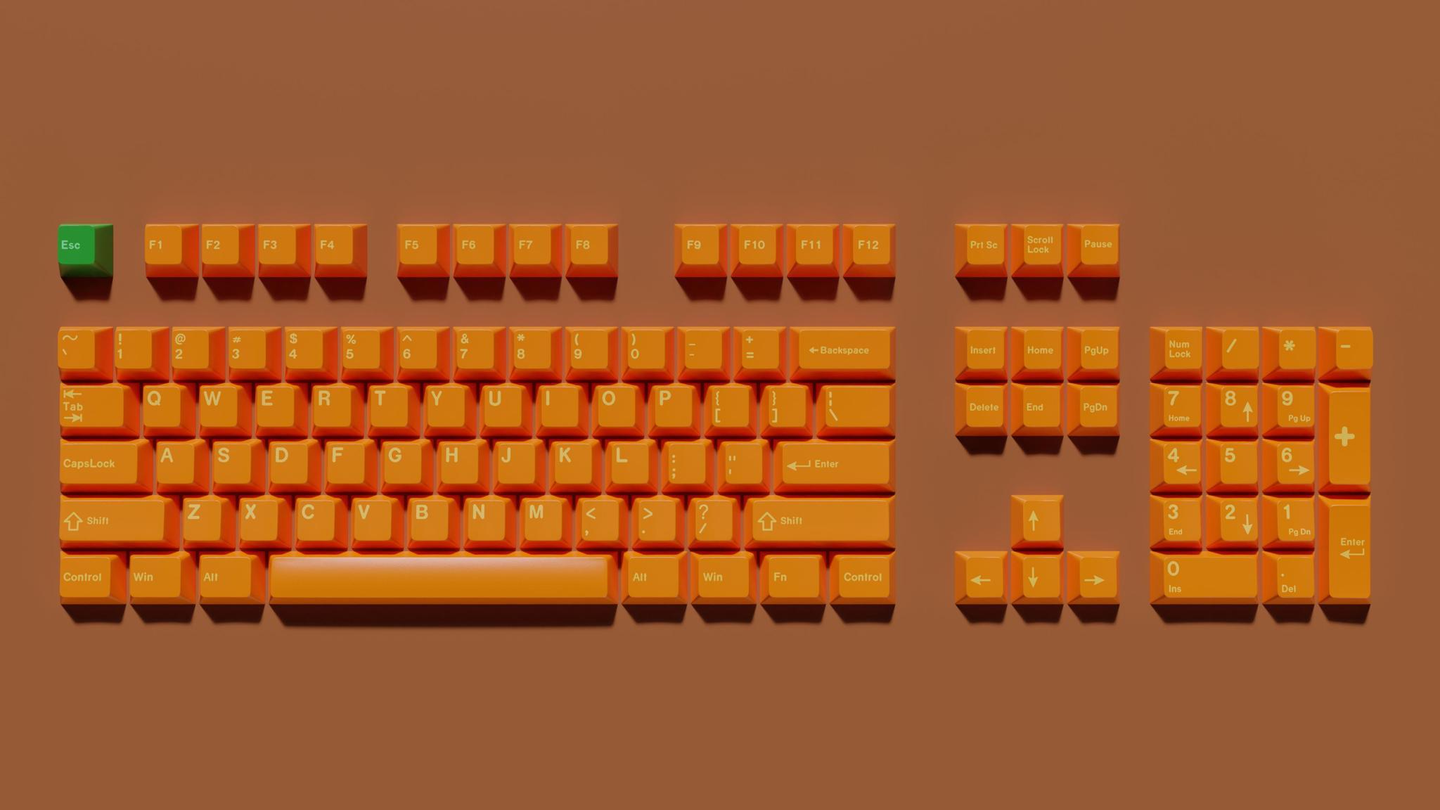 GMK Orange Juice (IC) - Keycap interest check cover image featuring GMK Orange Juice, keyset, keyboard, orange color, IC, modifiers, novelties, deskmats