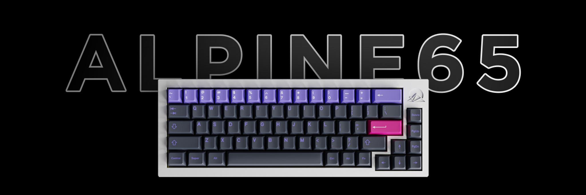 Alpine65 (IC) - Keyboard interest check cover image featuring Alpine65, mechanical keyboard, geekhack, custom keyboard, 65% layout, aluminum case, polycarbonate, QMK compatible, RGB, hot swap, GMK Avanguardia, keyboard design, bitmap studio, keyboard renders