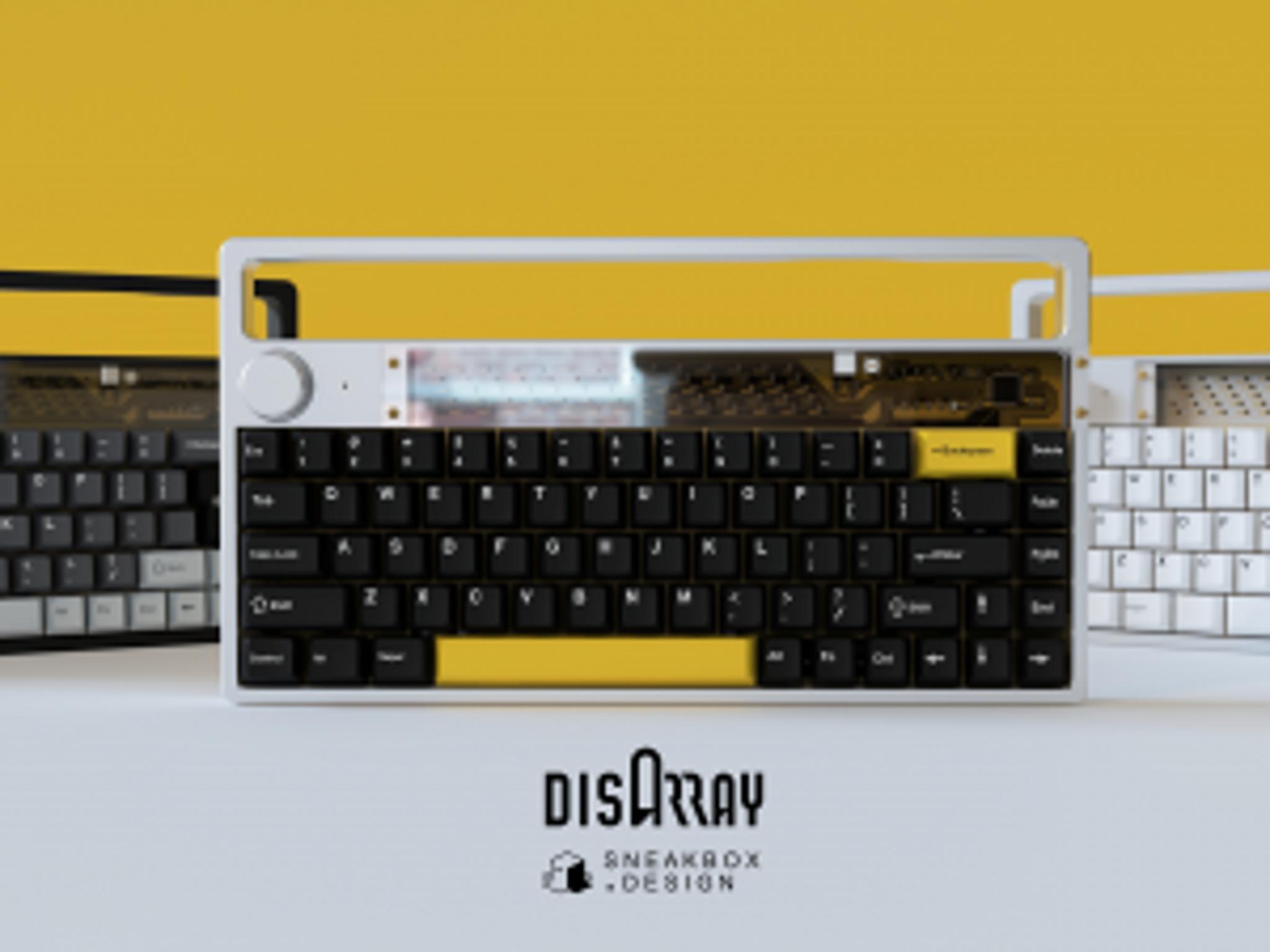 Disarray (IC) - Keyboard interest check cover image featuring Disarray, Mujimanic, Sneakbox Design, keyboard, PCB, Discipline65, rotary encoder, FM Radio aesthetic, USB-C, QMK compatible, SMD components, Group Buy, customization
