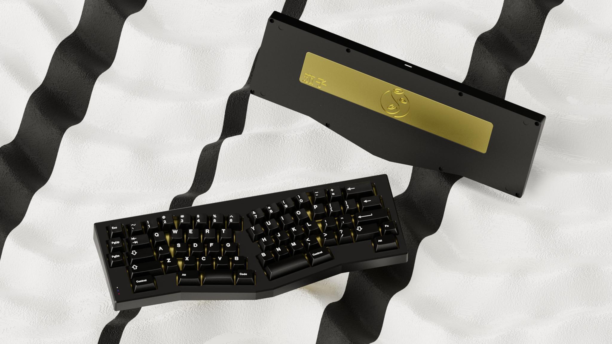 Nasu (IC) - Keyboard interest check cover image featuring Nasu, Alice layout, keyboard, Hephaestus Works, Keebwerk, anodized aluminum, PVD coated brass, seamless design, customization, QMK, IC release