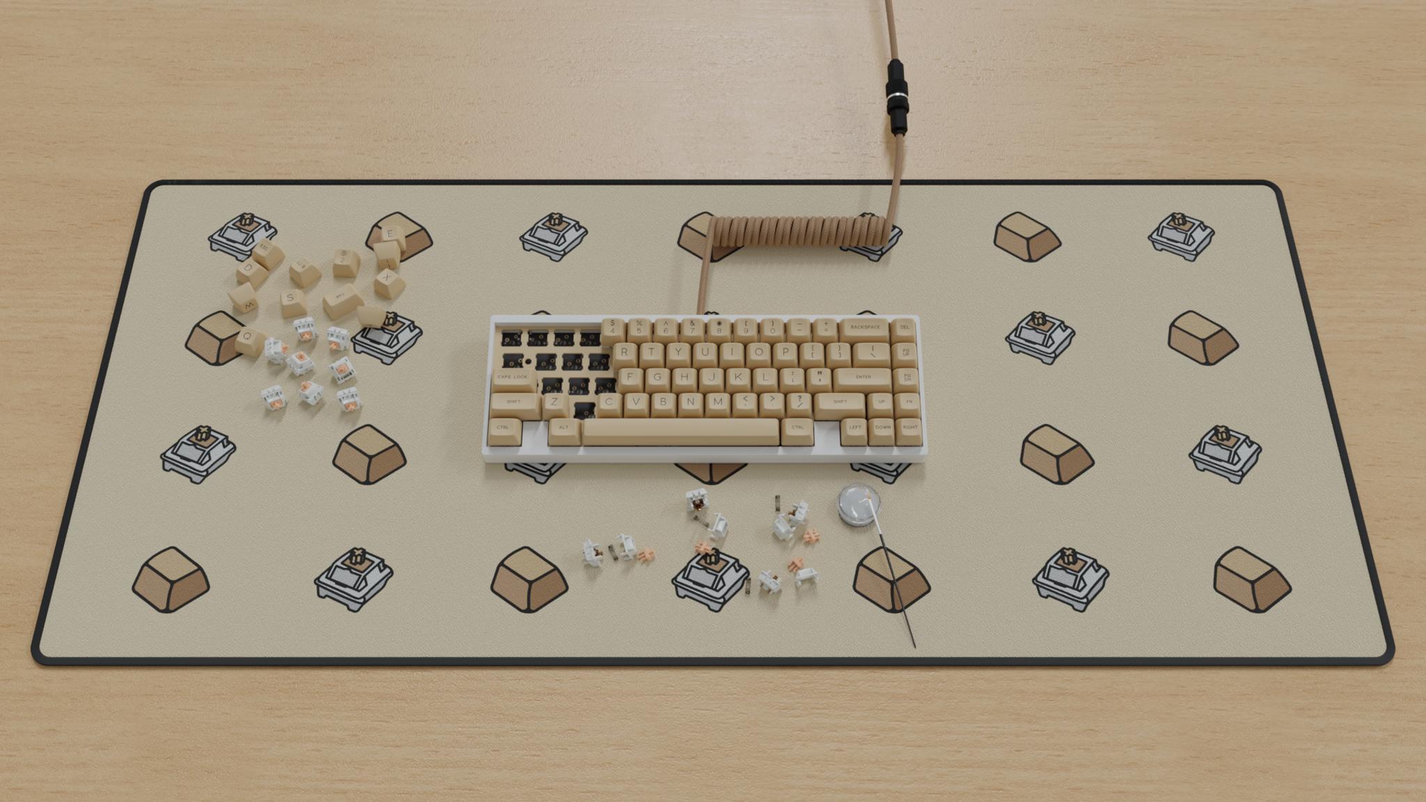 Falling Caps Deskmat (IC) - Deskmats & Accessories interest check cover image featuring Falling Caps Deskmat, deskmat design, Geekhack, colorways, Reddit post, rendering, render by u/Trzrz1234