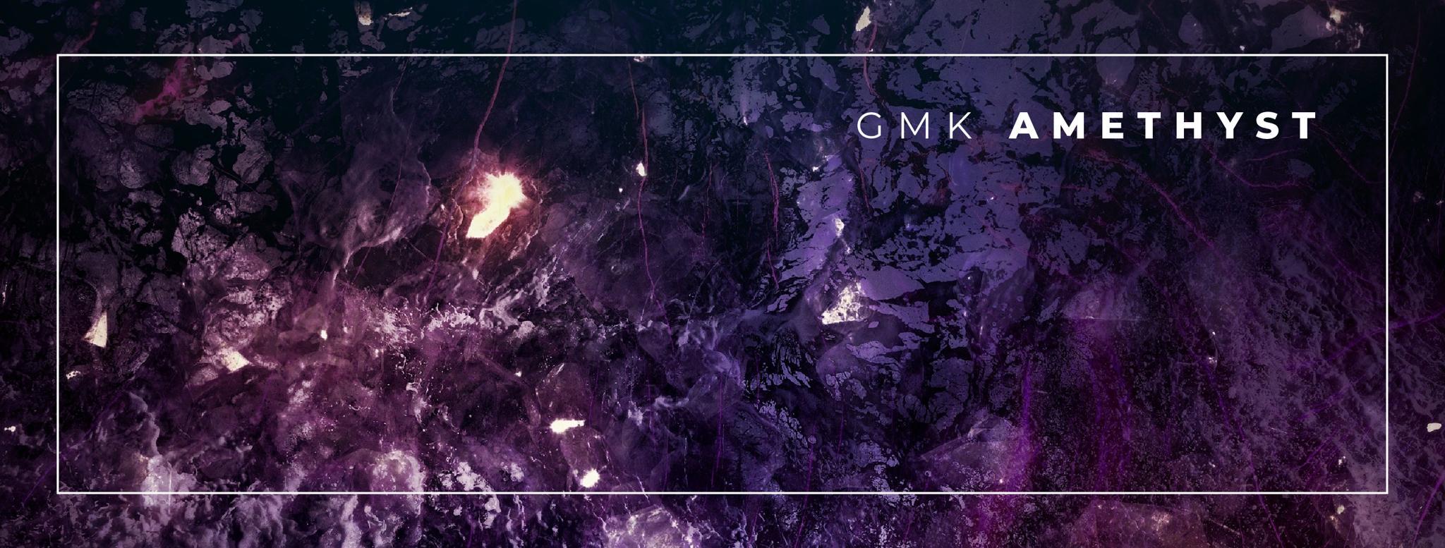 GMK Amethyst (IC) - Keycap interest check cover image featuring GMK Amethyst, keycap set, gemstone, spiritual energy, stress relief, mood balance, deskmats, novelties, vendors