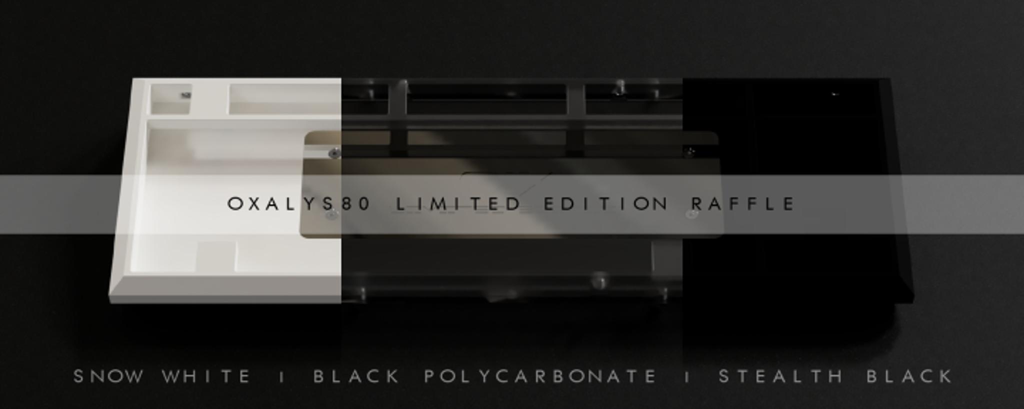 OXALYS80 Limited Edition - Uncategorized group buy cover image featuring OXALYS80, limited edition, aluminum case, polycarbonate plate, typing angle, QMK, VIA, TKL PCB, PVD SS, shipping, Indonesia