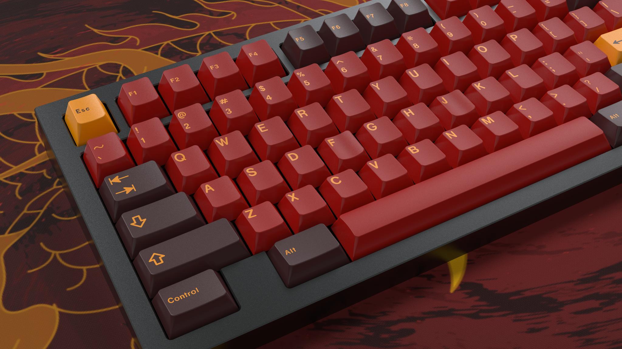 GMK Hinokoku (IC) - Keycap interest check cover image featuring GMK Hinokoku, keycap set, Avatar the Last Airbender, Fire Nation, keyboard, novelties, Ulliam, cherry profile, RAL color, interest check