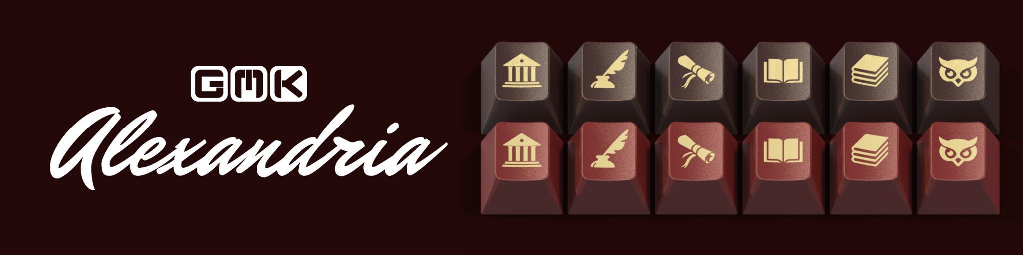 GMK Alexandria (IC) - Keycap interest check cover image featuring GMK Alexandria, Great Library, keyset, knowledge, truth, wisdom, keyboard, interest check, KeyLabs