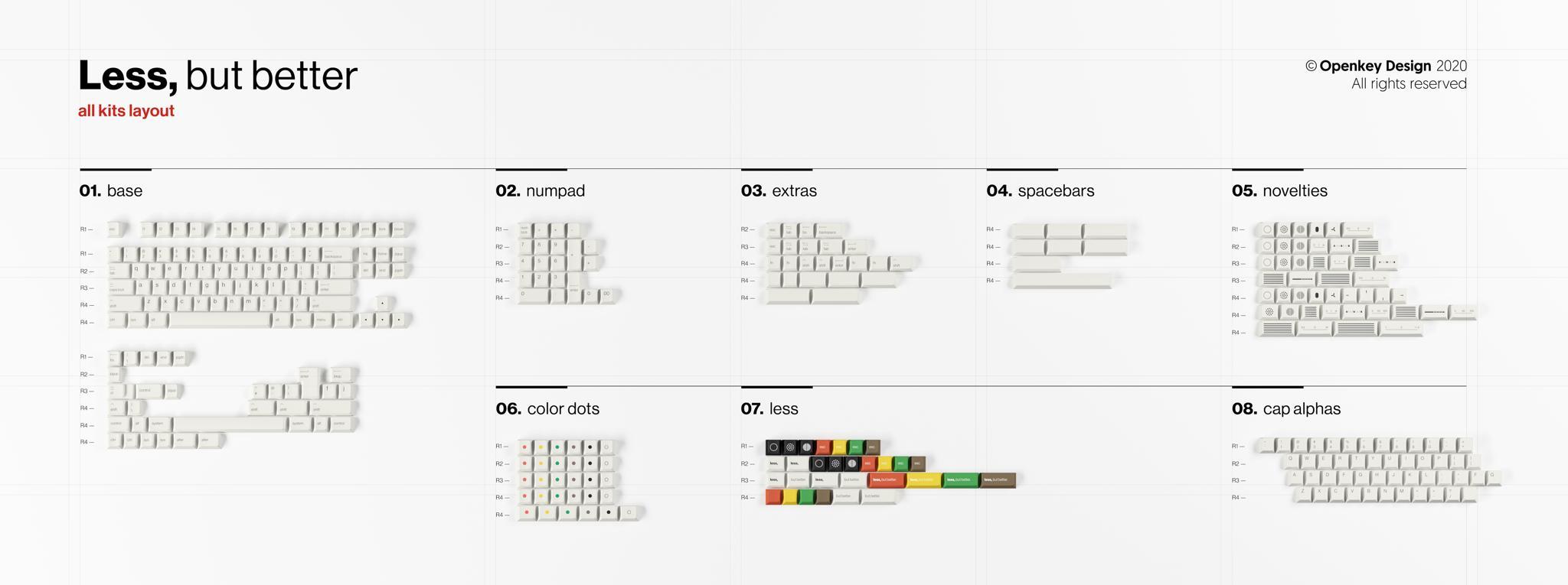 EPBT Less But Better (IC) - Keycap interest check cover image featuring EPBT, Less But Better, keycap set, cherry profile, dyesub, OpenkeyDesign, keyboard enthusiasts, Dieter Rams, design, renderings, MX keycap, Hineybush, kbdfans