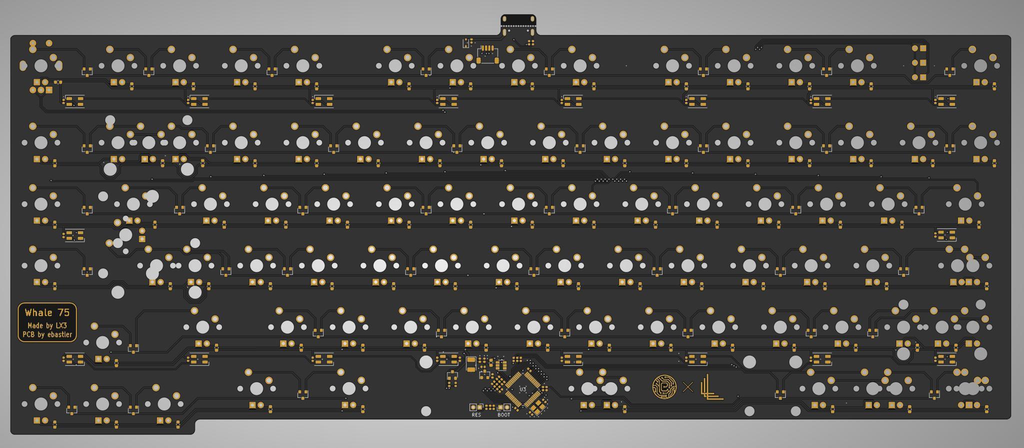 Lin Works Whale 75 (IC) - Keyboard interest check cover image featuring Lin Works, Whale 75, keyboard, 75% layout, knob, F13 key, PCB, QMK, VIA, RGB, Discord, Instagram, artisan makers, collaboration