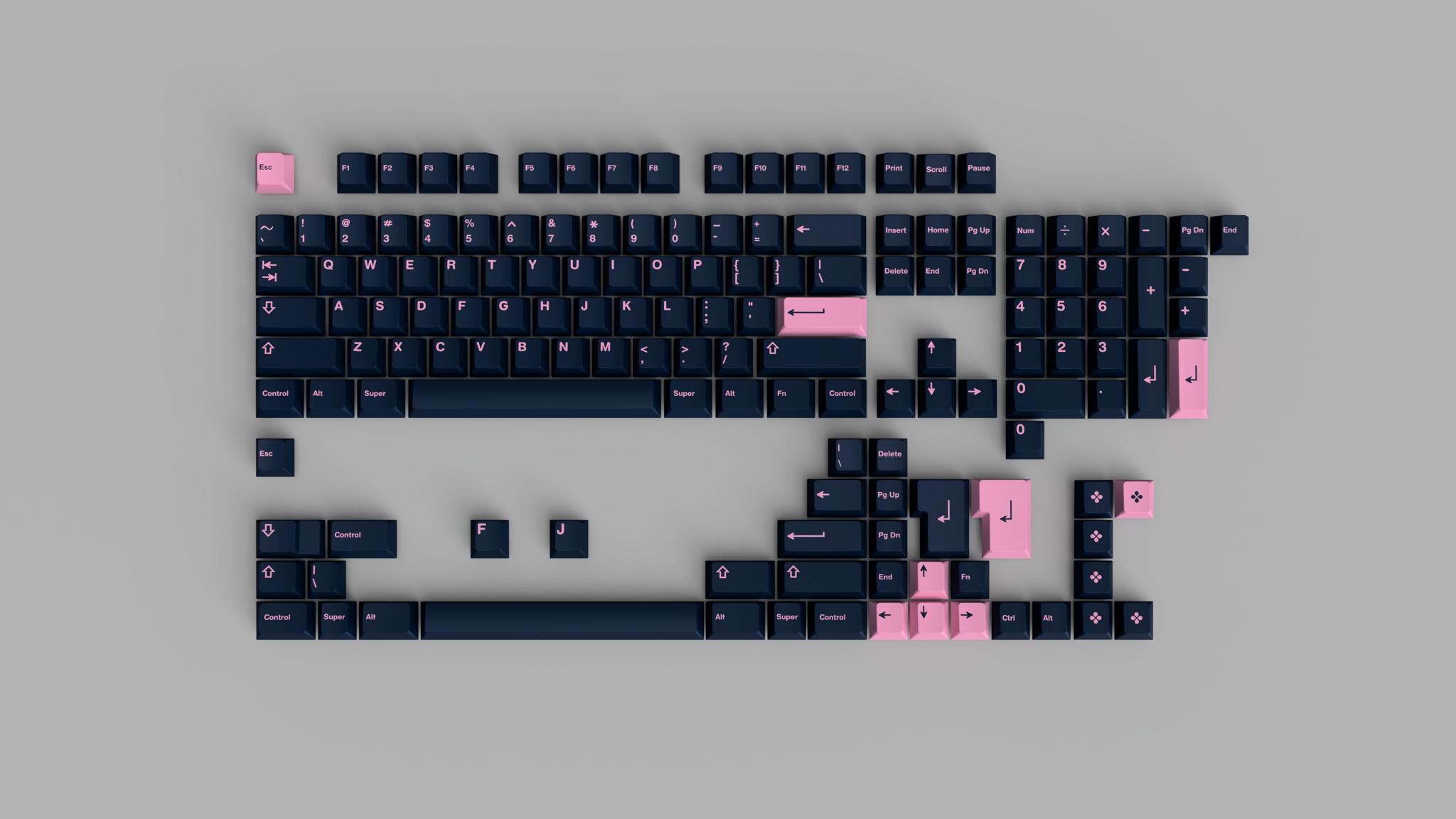 GMK Pink on Navy - Keycap group buy cover image featuring GMK Pink on Navy, keyboard kits, group buy, Sour, Cannon Keys, Deskmat, RAMA Cap, collaborations