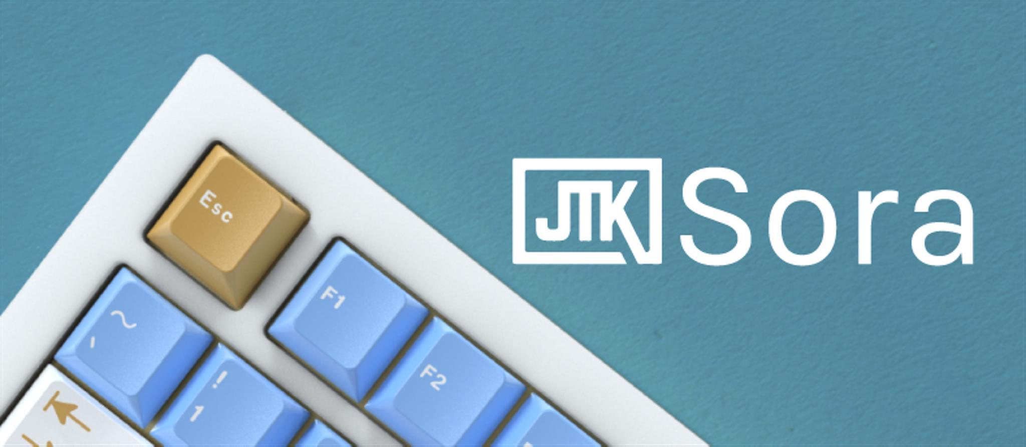 JTK Sora (IC) - Keycap interest check cover image featuring JTK Sora, keycap set, group buy, sky colors, Homiezoned, blue alphas, sunset color, cloud modifiers, bronze-gold, vendors, Pantone, desk mats, artisans, collaborations