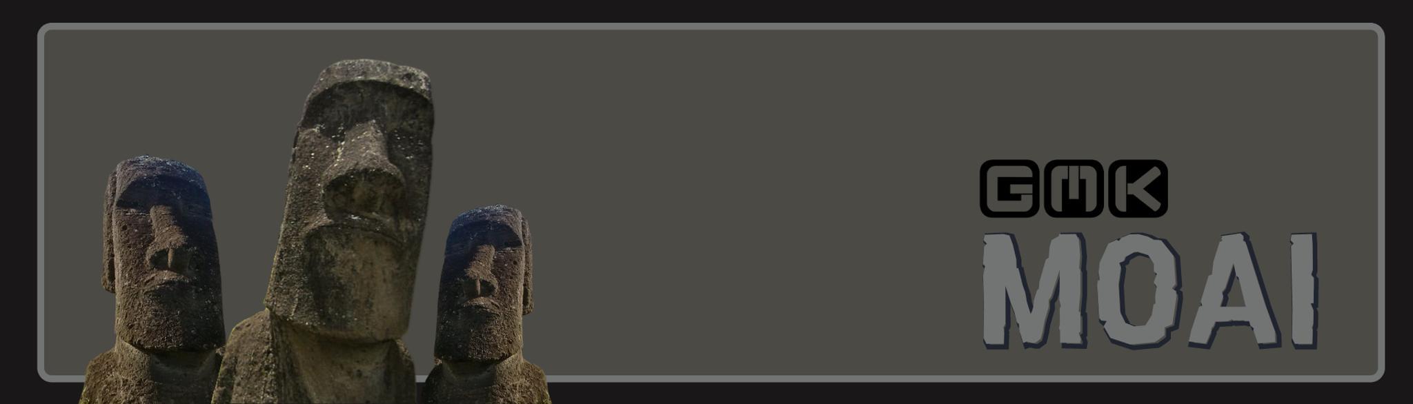 GMK MOAI (IC) - Keycap interest check cover image featuring GMK MOAI, keycap set, Moai statues, volcanic rock, keyboard, collaboration, vendors, pricing