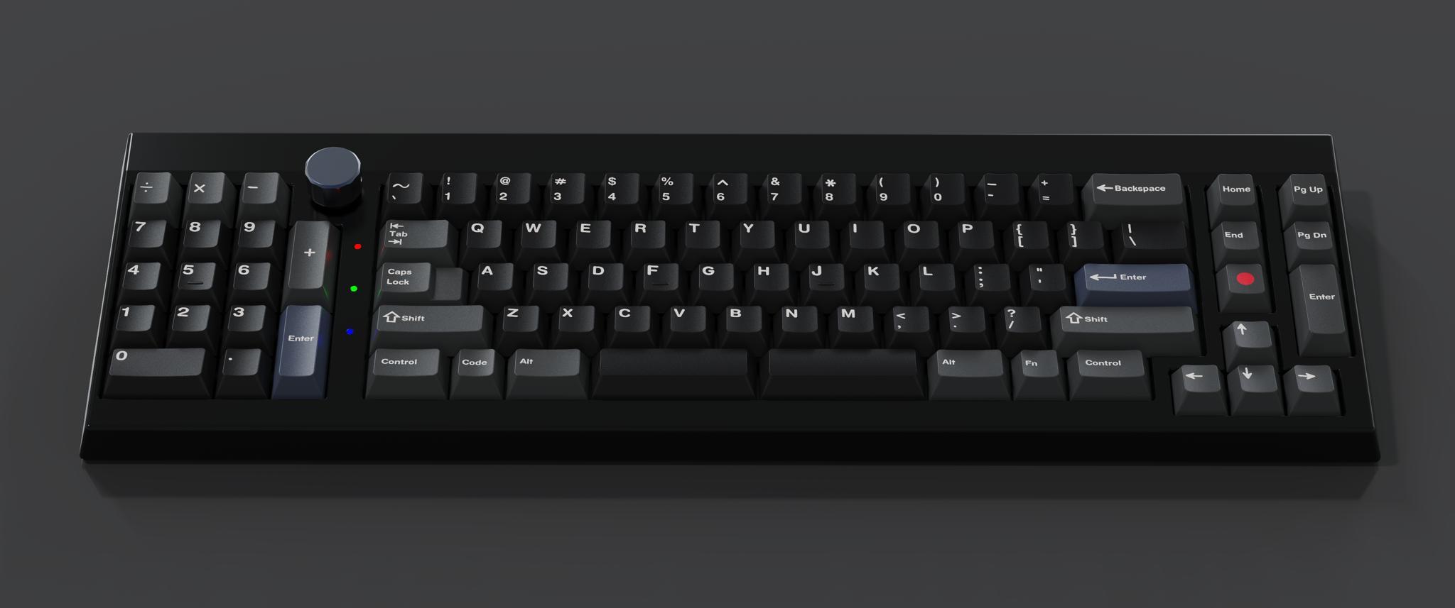 Bushwacker (IC) - Keyboard interest check cover image featuring Bushwacker, keyboard, leafspring, rubber grommet, left-handed numpad, nav cluster, plate compatibility, aluminum case, STM32 PCB, QMK, VIA