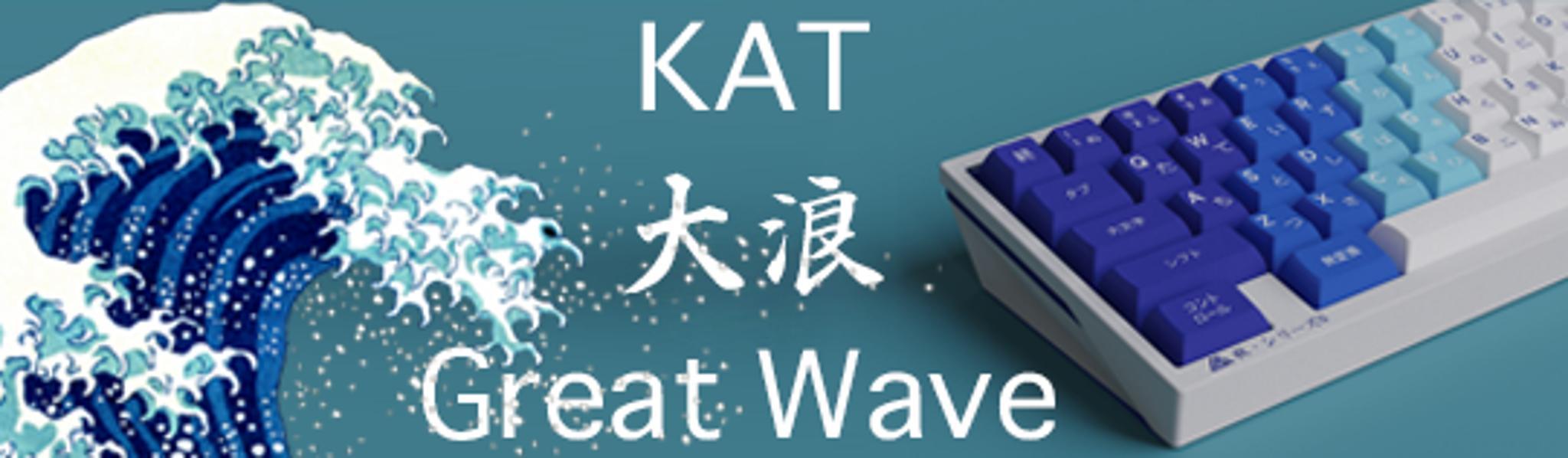 KAT Great Wave (IC) - Keycap interest check cover image featuring KAT Great Wave, keycap set, Katsushika Hokusai, Prussian Blue, cultural exchange, Japanese art, group buy, keyboard enthusiasts, design collaboration, seascape theme