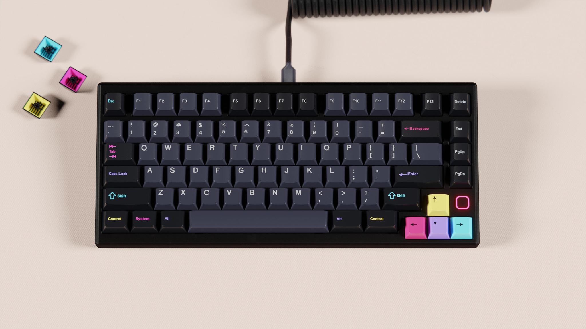 Bounce75 (IC) - Keyboard interest check cover image featuring Bounce 75, group buy, mechanical keyboard, PayPal, top mount, KBDfans, aluminum, acrylic, brass, FR4, PCB, hotswap, QMK, numpad, typing angle