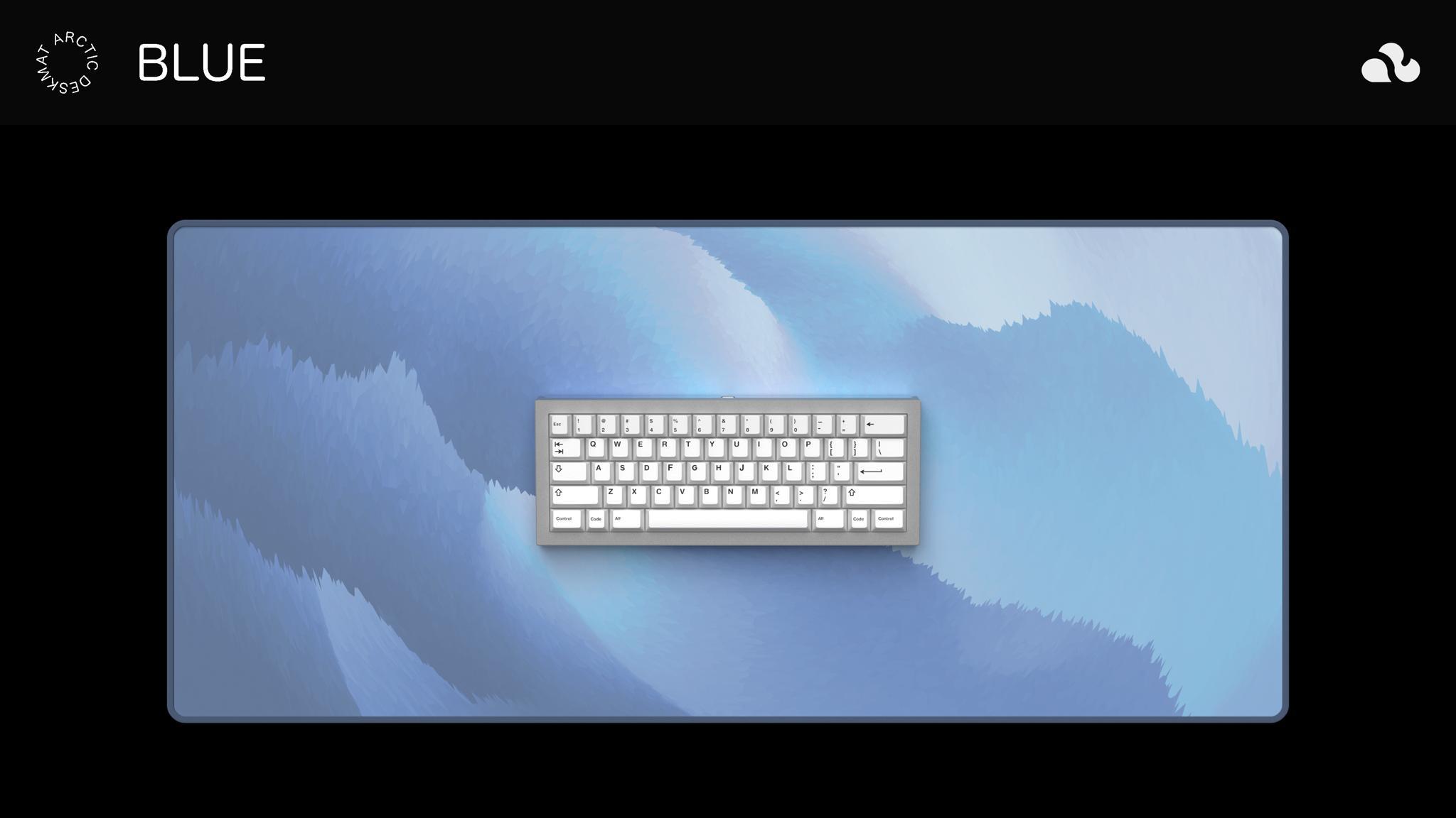 Arctic Deskmat (IC) - Deskmats & Accessories interest check cover image featuring Arctic Deskmat, Geekhack, design, Arctic Cordilerra Mountains, microfiber fabric, Pantone stitched edges, KumaMech, MyKeyboard, Monokei, DailyClack