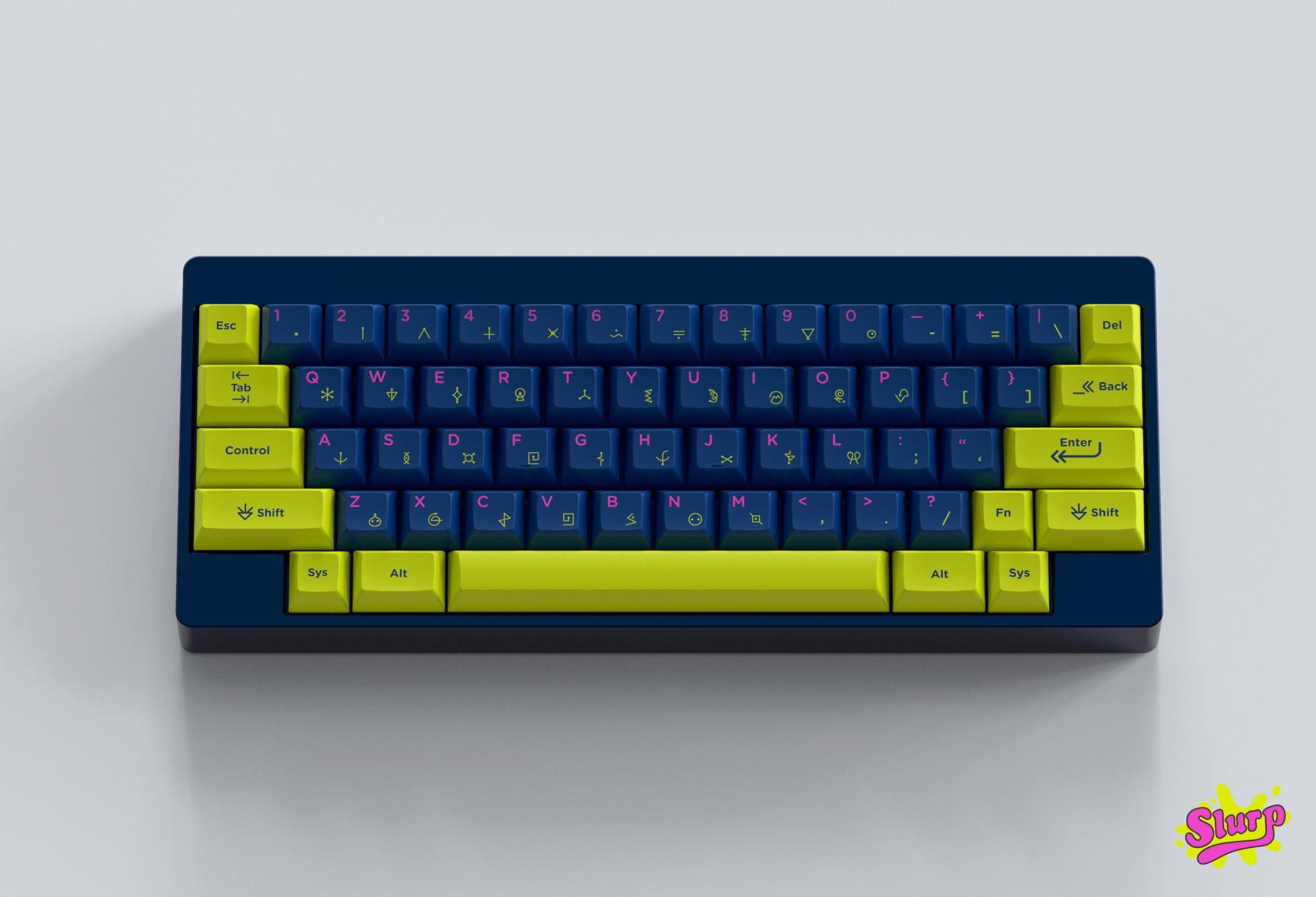 KAT Slurp (GB) - Keycap group buy cover image featuring KAT Slurp, keycap set, mechanical keyboard, Futurama, Slurm, RAMA M60a, Ulliam + Fam discord, keycaps, collaboration, giveaways