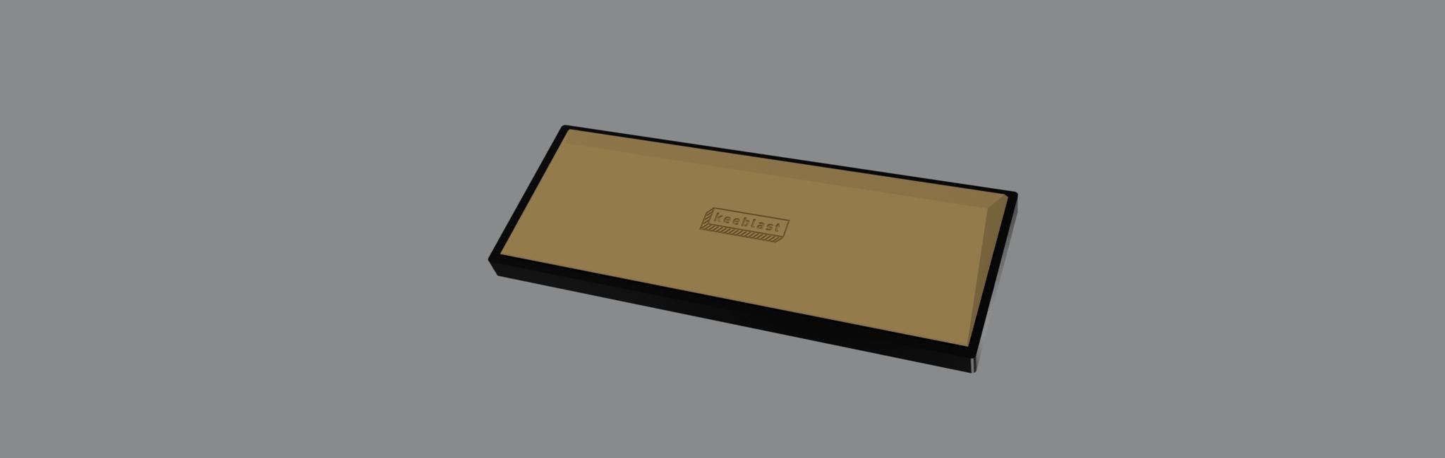 Keeblast TKL (IC) - Keyboard interest check cover image featuring Keeblast TKL, anodized aluminum, brass bottom, hot swap PCB, gasket mount, split shift support, RGB LED, QMK, VIA, USB-C, custom keyboard