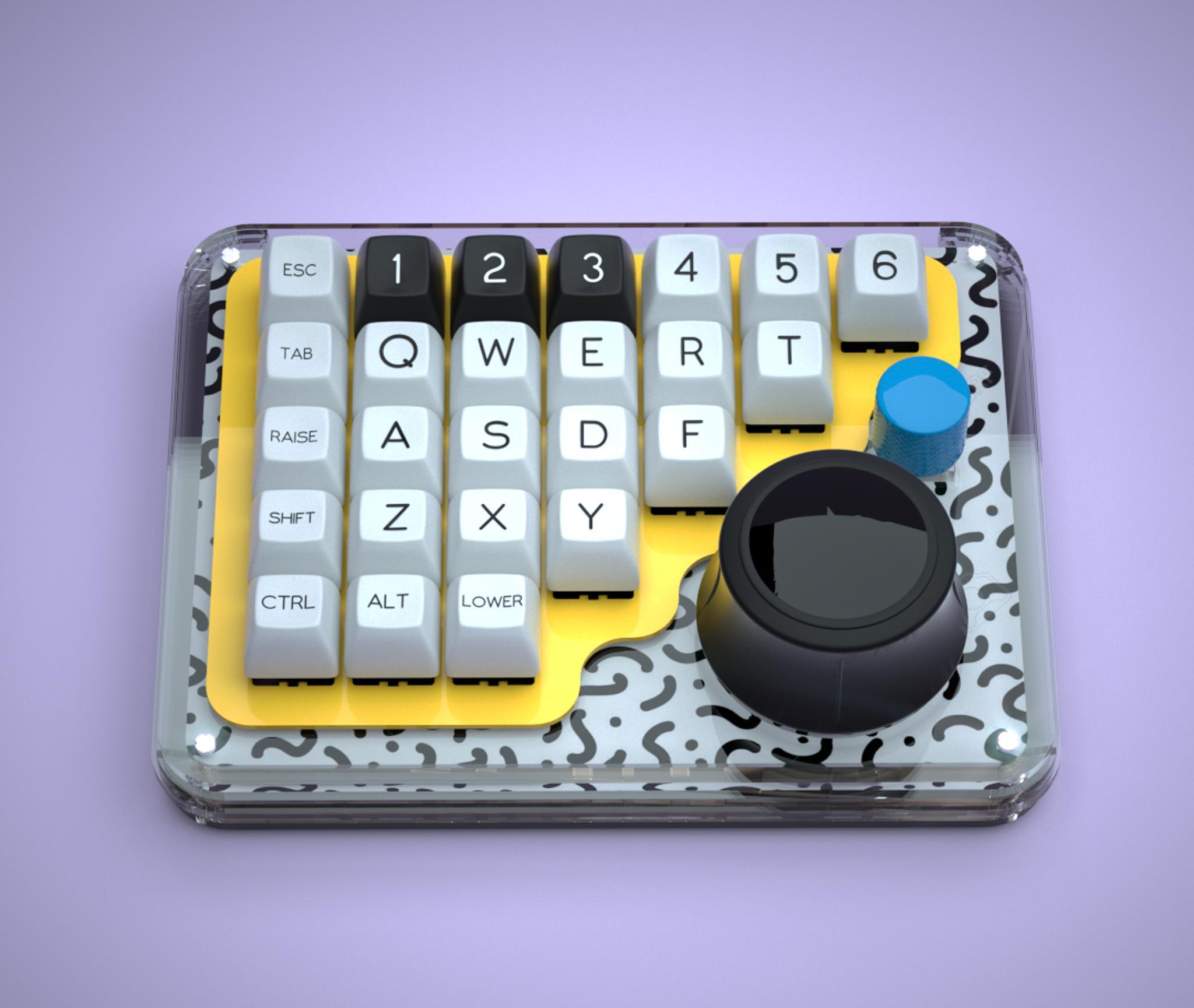 Memphis 25 (IC) - Keyboard interest check cover image featuring Memphis 25, SpaceMouse, 3D modeling, CAD, keyboard, Blender, macropad, USB-C, QMK support, ergonomics