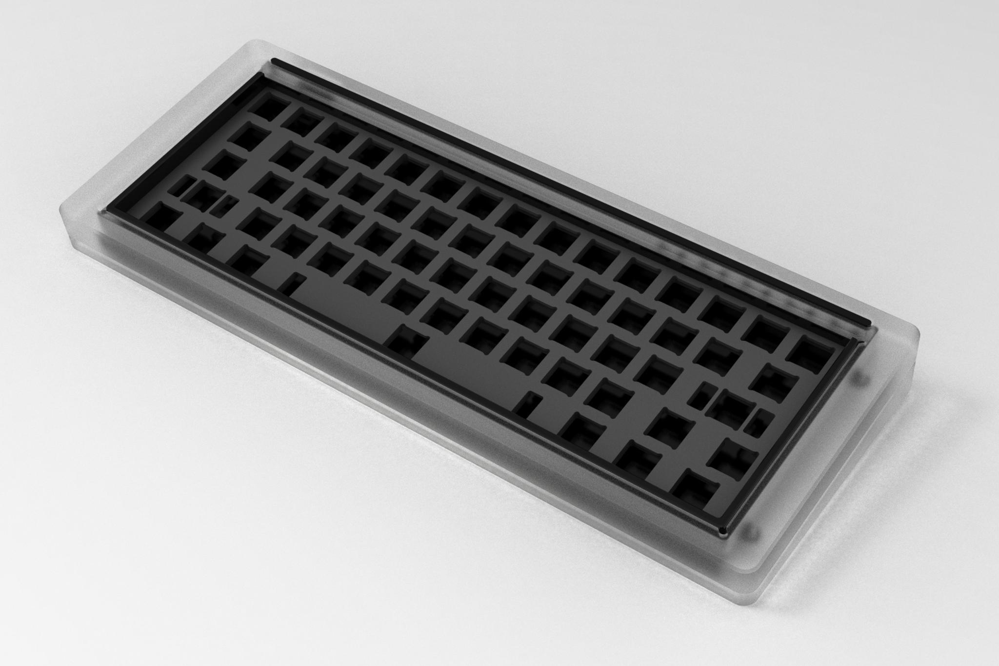 Compound 60% (IC) - Keyboard interest check cover image featuring custom keyboard, backside mount, metalworking, prototypes, compound 60, aluminum case, POM plate, brass weight, PCB, QMK, VIA